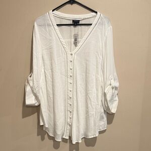 💜Torrid NWT White Button-Down  Bohemian Stylish Blouse Boho Revival